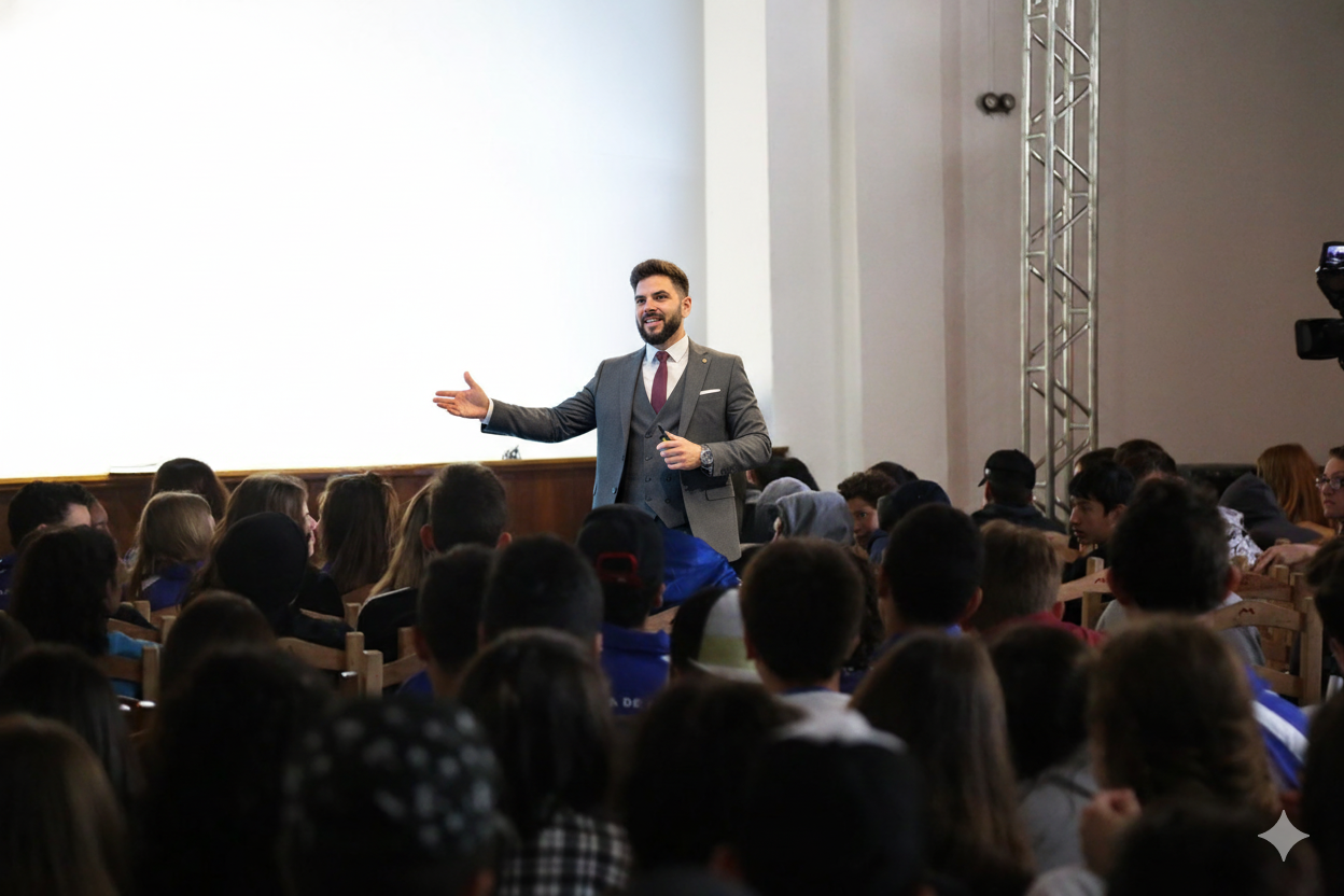 Cofundador Hugo em evento com investidores